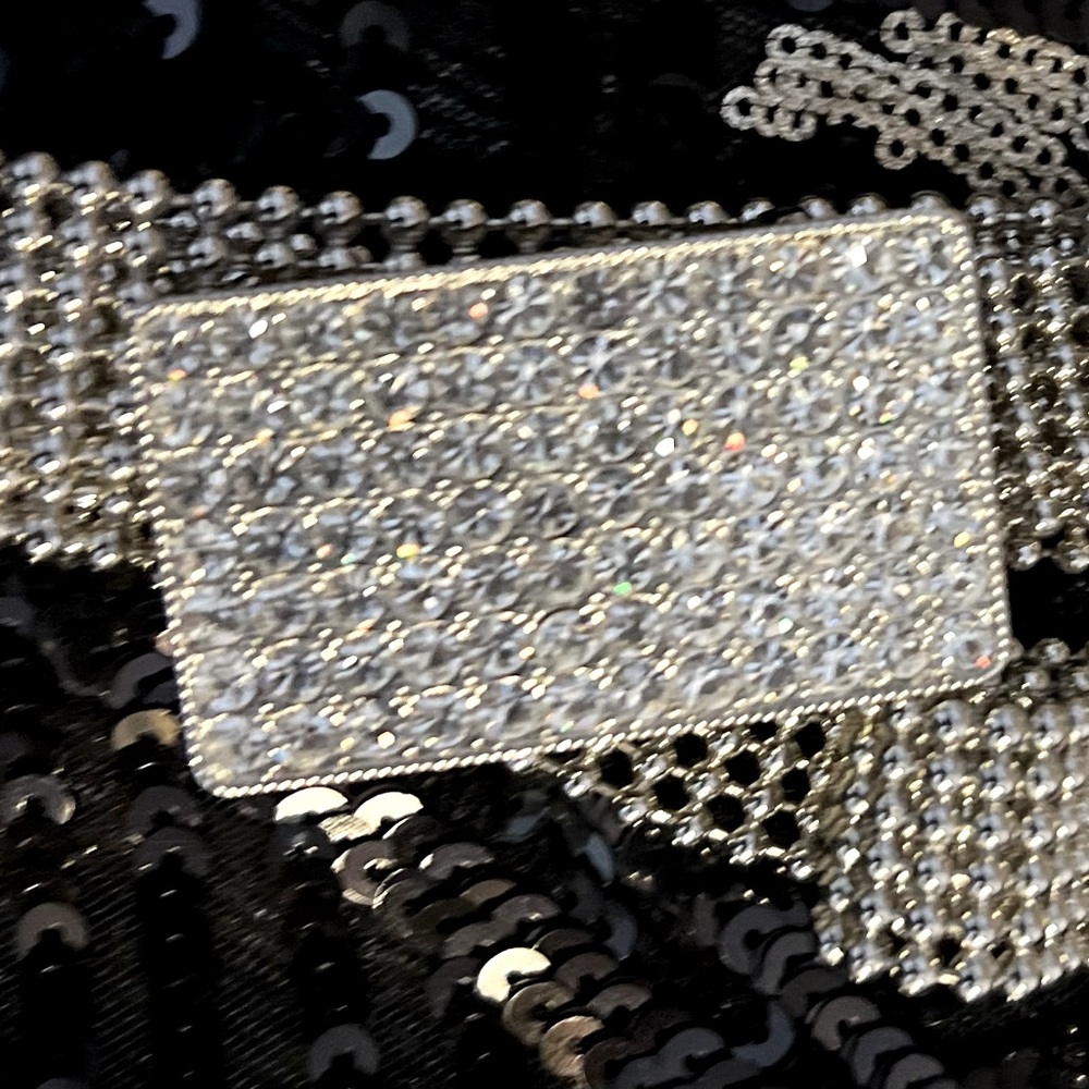 Swarovski crystal belt on a silver chain.